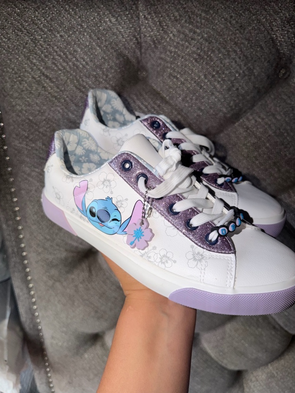 Kids' White & Lavender Stitch Character Sneakers